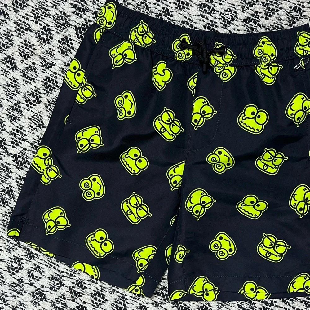 New Forever21 Kids Sanrio Keroppi Black Neon Green Swim Trunks Size 7/8